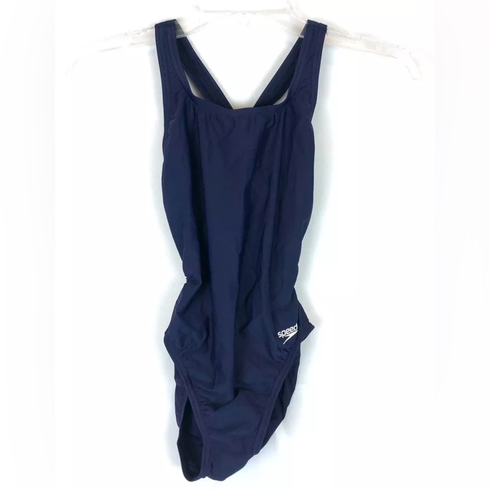 Speedo Women’s Powerflex Pro Solid Blue One Piece Swimsuit Size 30